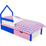 Детская кровать-домик Бельмарко мини Svogen синий-лаванда + ящики 1 синий, 1 лаванда + бортик ограждение