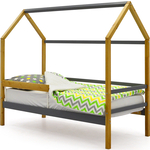 Бельмарко Детская кровать-домик Svogen дерево-графит + бортик ограждение