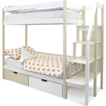 Бельмарко Детская двухярусная кровать Svogen бежево-белый + ящики 1 бежевый, 1 белый