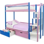 Бельмарко Детская двухярусная кровать Svogen синий-лаванда + ящики 1 синий, 1 лаванда + бортик ограждение