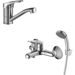 Комплект смесителей Decoroom для раковины и ванны, с душем, хром (DR21012, DR21035)