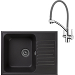 Кухонная мойка и смеситель GranFest Quarz GF-Z13, Lemark Comfort LM3071C-Gray с сифоном, черная