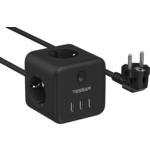 Сетевой фильтр TESSAN TS-301 с кнопкой питания на 3 розетки и 3 USB, Black