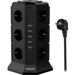Сетевой фильтр TESSAN TP-VA5U12E с кнопкой питания на 12 розеток и 5 USB, Black