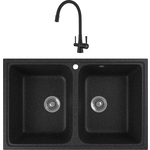 Кухонная мойка и смеситель GreenStone GRS-15-308 Lemark Comfort LM3075BL с сифоном, черная
