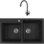 Кухонная мойка и смеситель GreenStone GRS-85k-308 Lemark Comfort LM3075BL с сифоном, черная