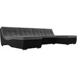АртМебель П-образный модульный диван Монреаль велюр серый экокожа черный