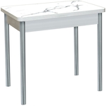 Стол обеденный Катрин Бронкс поворотно раскладной, с фотопечатью, бетон белый, мрамор белый, опора круглая серебристый металлик