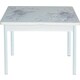 Стол обеденный Катрин Симпл поворотно раскладной, с фотопечатью, бетон белый, цветы на сером, опора круглая муар белый