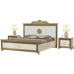Кровать Мэри Версаль СВ-04МИК 1800х2000 с короной, две тумбочки, цвет слоновая кость