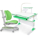 Комплект мебели (парта + кресло) Mealux EVO Diego Ortoback Duo Plus KZ с полкой и лампой, белая столешница, цвет пластика зеленый (Evo-30 Z + Y-510 KZ Plus)