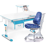 Комплект мебели (парта + кресло) Mealux EVO Evo-40 BL с полкой, белая столешница, цвет пластика голубой (Evo-40 BL + Y-528 F)