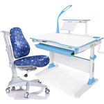 Комплект мебели (парта + кресло) Mealux EVO Evo-30 BL с полкой и лампой, чехол для кресла, белая столешница, цвет пластика голубой (Evo-30 BL + Y-528 F)