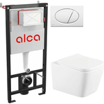 Комплект унитаза Selena Quadra с инсталляцией AlcaPlast, кнопка белая, сиденье микролифт (Q001WG/M70)