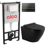 Комплект унитаза Selena Circulo с инсталляцией AlcaPlast, кнопка черная, сиденье микролифт, черный матовый (C001NM/M1718)