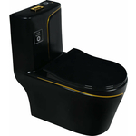 Унитаз-моноблок безободковый Emmy с сиденьем микролифт, черный/золото (EY-9007G)