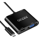 Переходник Ginzzu GC-876HVC, Type C на VGA + HDMI + Audio, кабель 25см