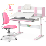 Комплект ErgoKids Парта TH-330 pink + кресло Y-507 KP (TH-330 W/PN + Y-507 KP) столешница белая, накладки на ножках розовые