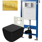 Комплект унитаза Point Меркурий с инсталляцией, клавишей Афина золото, сиденье-микролифт, черный матовый (PN48044G)
