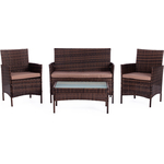 Лаундж сет (диван+2кресла+столик+подушки) TetChair mod. 210013 А пластиковый ротанг, темно-коричневый, ткань DB-18 серый
