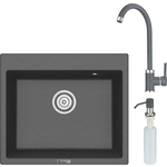 Кухонная мойка и смеситель Point Бинга 60 с дозатором, графит (PN3003GR, PN3101GR, PN3201GR)