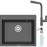 Кухонная мойка и смеситель Point Бинга 60 с дозатором, графит (PN3003GR, PN3102GR, PN3201GR)
