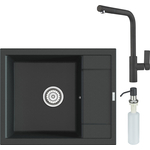 Кухонная мойка и смеситель Point Римо 60 с дозатором, черная (PN3010B, PN3102B, PN3201B)