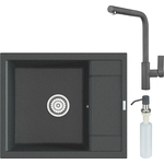 Кухонная мойка и смеситель Point Римо 60 с дозатором, графит (PN3010GR, PN3102GR, PN3201GR)
