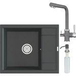 Кухонная мойка и смеситель Point Римо 60 с дозатором, графит (PN3010GR, PN3103GR, PN3201GR)
