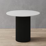 Стол круглый обеденный Genglass с черным металлическим подстольем и белой столешницей GENGLASS TRUBIS Wood GGT-03-2-3-L-90