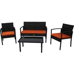 Набор мебели Garden story Бостон NEW (стол+2кресла+диван ротанг черный, подушки оранжевые) (SFS002/2)