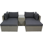 Набор мебели Garden story Драмен (стол, 2 кресла+2 пуфа, ротанг серо-коричневый, подушки серые) (GS009)