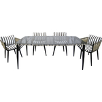 Набор мебели Garden story Монте-Карло (4 кресла+стол, каркас черный, ротанг жемчуг, ткань полоска) (MK-MT001,MK-MT005-2024)