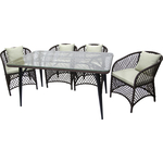 Набор мебели Garden story Сакраменто (4 кресла+стол, каркас коричневый, ротанг коричневый, ткань estera) (СА0150,СА0025)