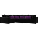 Угловой диван Мебелико Майами Long микровельвет черный черно/фиолетовый левый угол