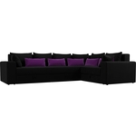 Угловой диван Мебелико Майами Long микровельвет черный черно/фиолетовый правый угол