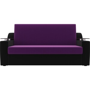 Прямой диван АртМебель Сенатор микровельвет фиолетовый/черный (160) аккордеон