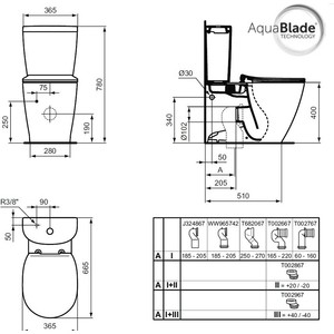 Унитаз-компакт безободковый Ideal Standard Connect Aquablade Arc с сиденьем микролифт (E039701, E785601, E712701)
