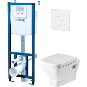 Комплект унитаза Santek Нео унитаз подвесной с микролифтом Clip Up + инсталляция, кнопка белая (1WH302463)