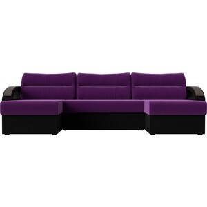 П-образный диван Лига Диванов Форсайт микровельвет фиолетовый черный