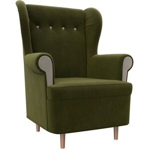 Кресло АртМебель Торин микровельвет зеленый подлокотники бежевые кресло артмебель торин велюр серый