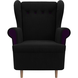Кресло АртМебель Торин микровельвет черный подлокотники фиолетовые