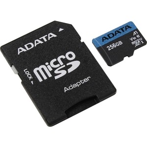 Карта памяти A-DATA 256GB microSDXC Class 10 UHS-I A1 100/25 MB/s (SD адаптер) (AUSDX256GUICL10A1-RA1) карта памяти netac 256gb pro micro sdxc tf хранение данных v30 uhs i u3 высокая скорость до 100 мб с