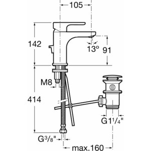 Смеситель для раковины Roca L20 с донным клапаном, хром (5A3A09C0M)