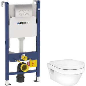 Комплект унитаза Gustavsberg Hygienic Flush с инсталляцией Geberit, кнопкой, сиденьем микролифт (5G84HR01, 458.124.21.1)