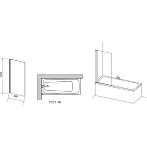 Шторка для ванны Ravak Pivot PVS1-80 прозрачная, хром (79840C00Z1) Вид№2