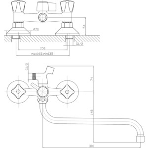 Смеситель для ванны Agger Retro-S универсальный с лейкой (A1822200)