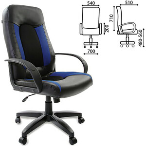 Кресло офисное Brabix Strike EX-525 экокожа черная, ткань черная/синяя TW (531380)