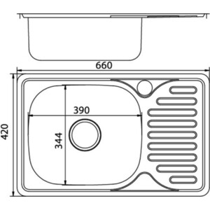 Кухонная мойка Mixline Врезная 66x42 с сифоном, нержавеющая сталь 0,8 мм (4620031448617)