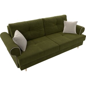 Прямой диван Лига Диванов Сплин микровельвет зеленый подушки бежевые